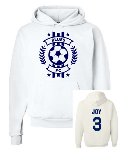 Blues FC White Hoodie with last name and number (Youth & Adult)