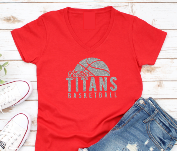 Glitter Lady Titans Basketball Unisex or Women's V-neck Shirt