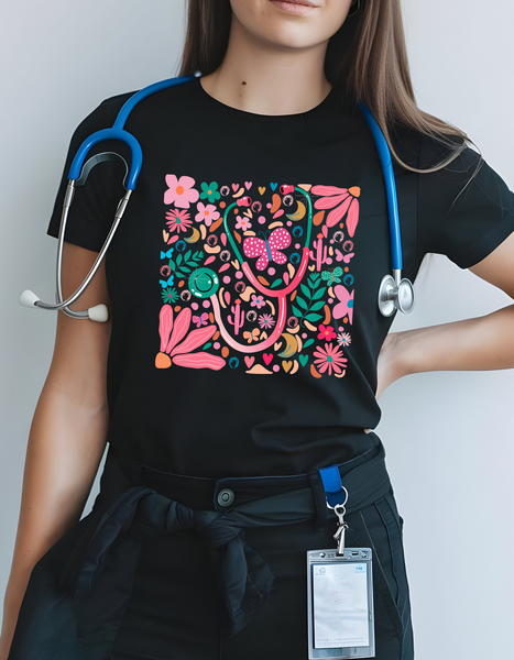 Floral Stethoscope Tee