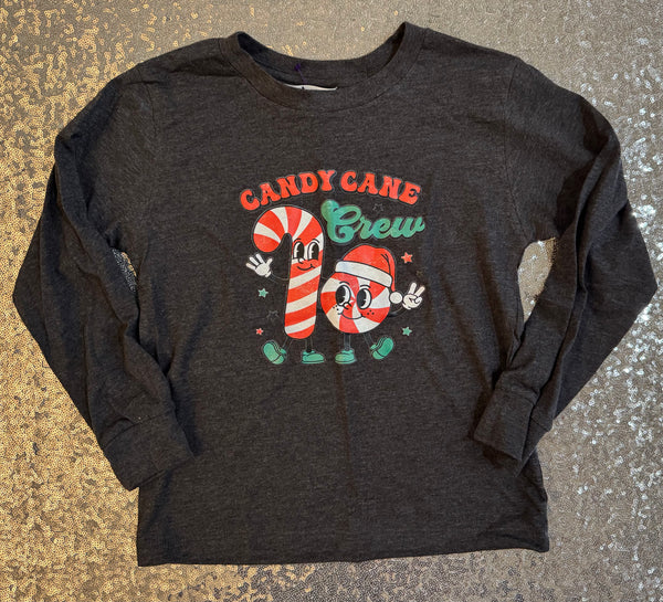 Grey Candy Cane Crew Long Sleeve Tee Toddler Size 2