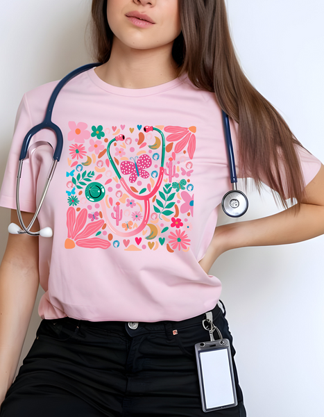 Floral Stethoscope Tee