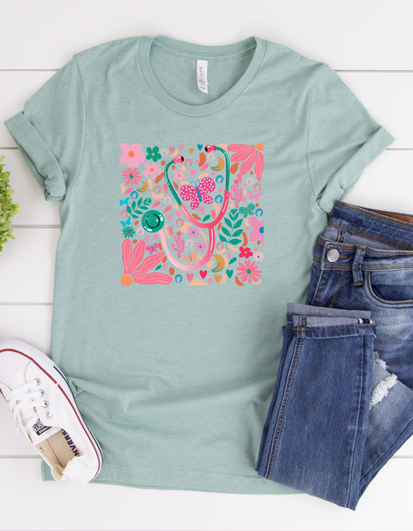 Floral Stethoscope Tee