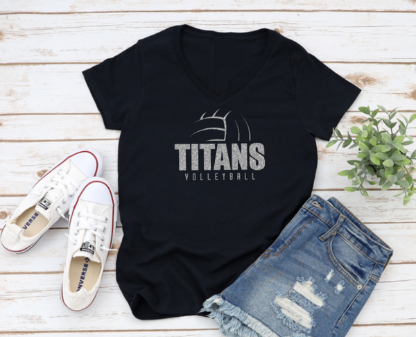 Glitter Titans Volleyball Women's V-Neck Shirt (Black)