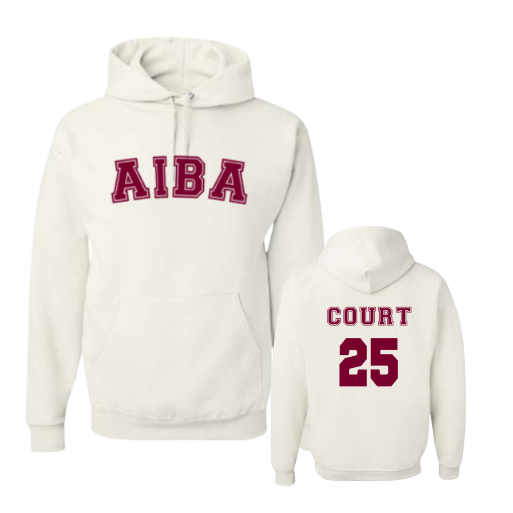 Collegiate AIBA White Unisex Hoodie with Last Name and Number (Youth & Adult Sizes)