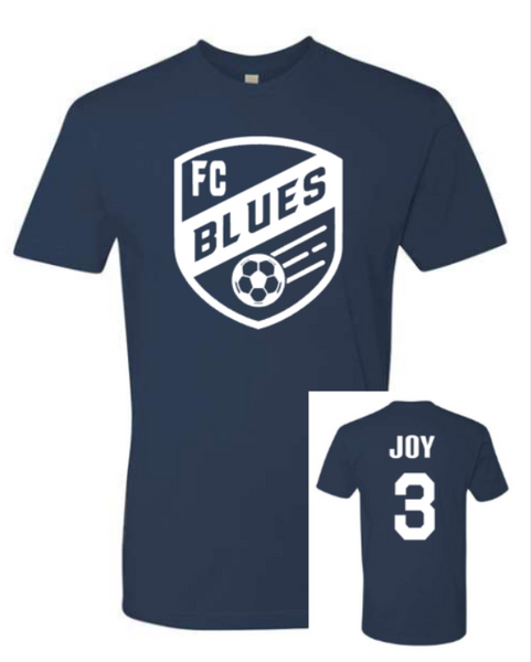 Blues FC Navy  Unisex Tee with last name and number (Youth & Adult)