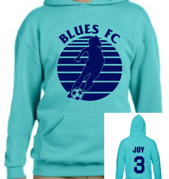 Blues FC Scuba Blue Hoodie with last name and number (Youth & Adult)